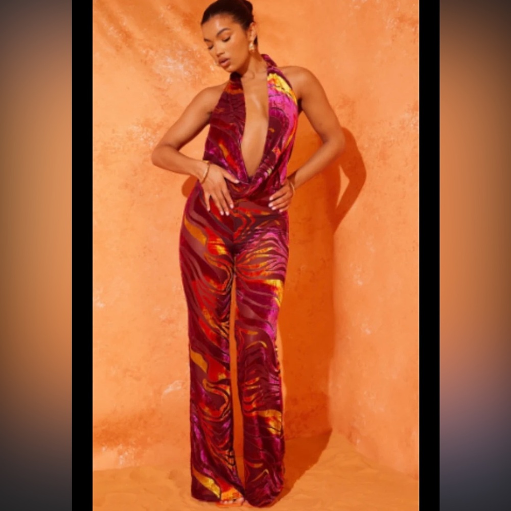 PrettyLittleThing Bold Red and Purple Jumpsuit